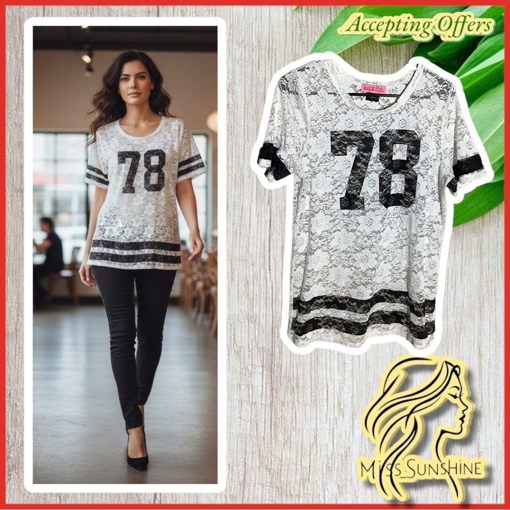 Sugar high - Sz L - lace see thru sporty vibe short sleeve shirt 78